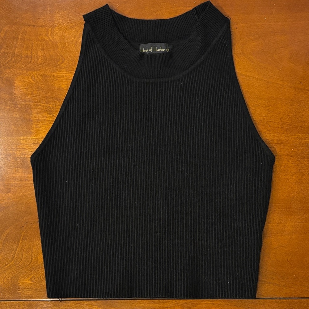 House of Harlow 1960‎ Black Ribbed Tank Crop Top